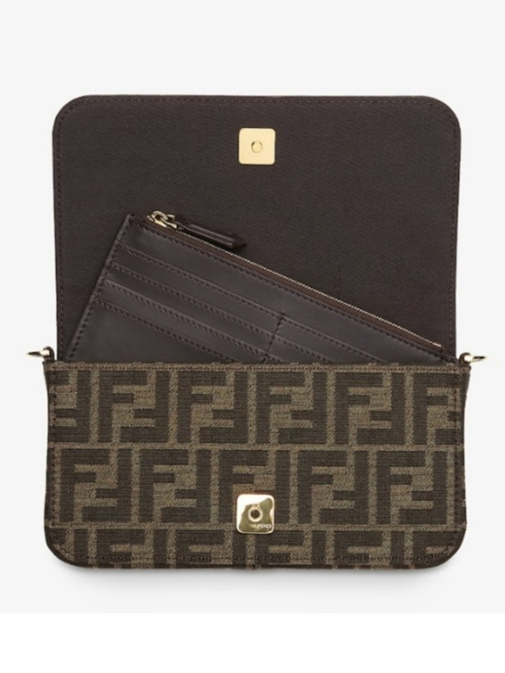 Fendi Brown FF Logo Crossbody Bag with Dark Brown Interior